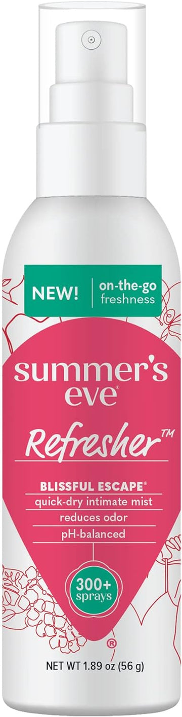 Summer'S Eve Refresher Mist, Feminine Spray Reduces Odor, Blissful Escape, Body Spray For Women, 1.89 Oz Bottle