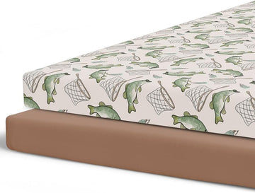 Pobibaby - 2 Pack Premium Pack N Play Sheets Fitted For Standard Pack And Plays And Mini Cribs - Ultra-Soft Jersey Knit, Stylish Floral Pattern, Safe And Snug For Baby (Gone Fishing)