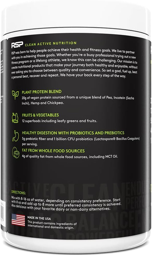 RSP TrueFit Vegan Protein Powder Meal Replacement Shake, Plant Based Protein + Organic Fruits & Veggies, Fiber & Probiotics, Gluten Free, Dairy Free