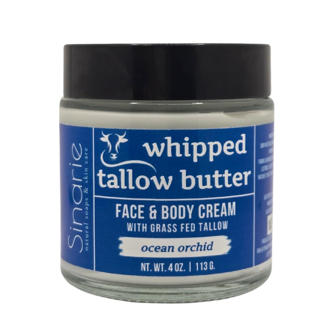 Grass-Fed Beef Tallow Body Butter - Emulsified, Non-Greasy Moisturizer, 4 Oz Soaps & Skin Care (4 Oz., Ocean Orchid)