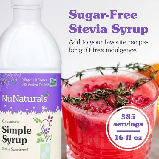 Nunaturals Stevia Syrup, Sugar-Free Sweetener, Plant-Based Sugar Substitute, Zero Calorie, Simple Syrup, 16 Oz