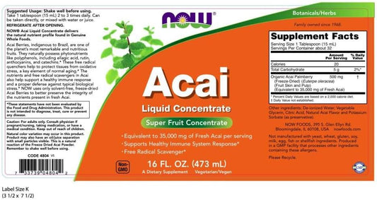 NOW Supplements, Acai Liquid, Supports Healthy Immune System Response*, Super Fruit Concentrate, 16-Ounce