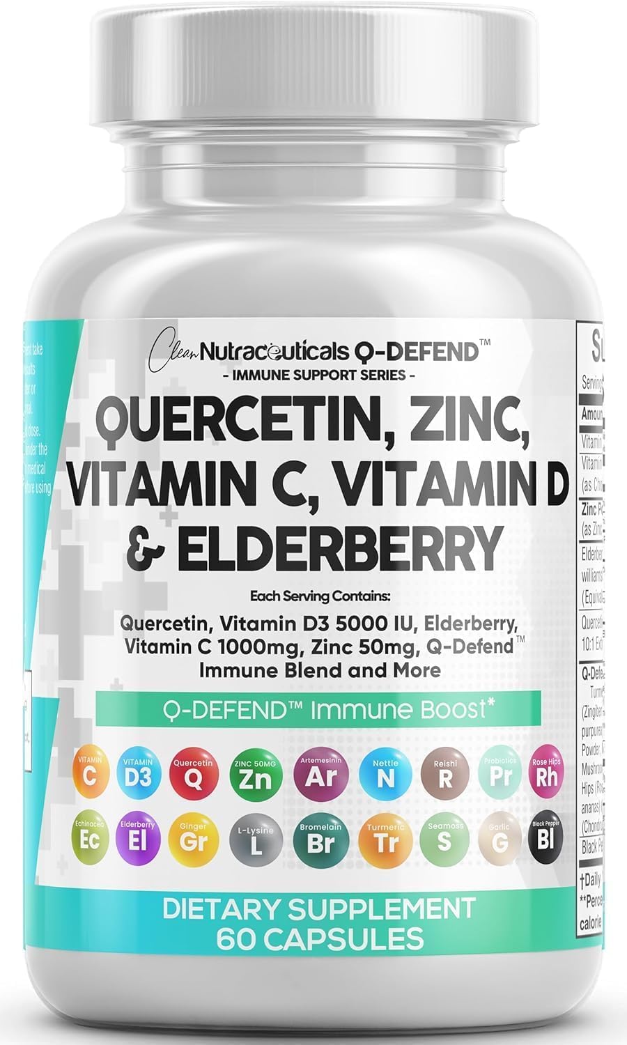 Clean Nutraceuticals Quercetin Zinc Vitamin C Vitamin D Bromelain Elderberry - Lung Immune Support Supplement Adults With Artemisinin, Sea Moss, Echinacea, Allergy Relief
