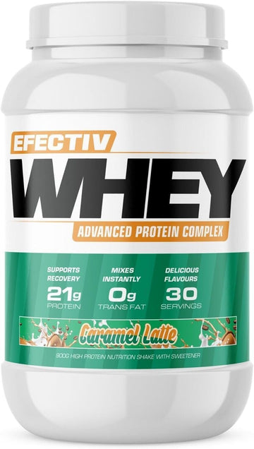 Efectiv Whey Protein | Advanced Protein Complex | Build Muscle | Recovery | Gluten Free | 30 Servings | (900 Grams, Caramel Latte)