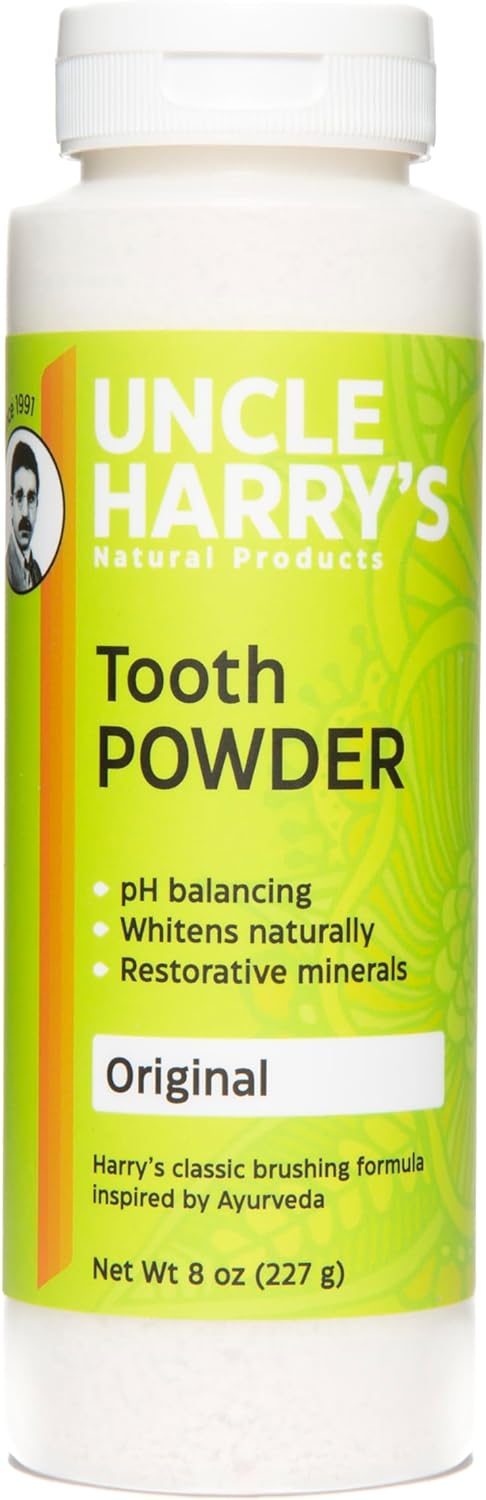 Uncle Harry's All Natural Tooth Powder | Alkalizing Remineralizing Enamel Support & Whitening Toothpaste for Sensitive Teeth | Powder Toothpaste for Gum Health & Fresh Breath (8 oz)