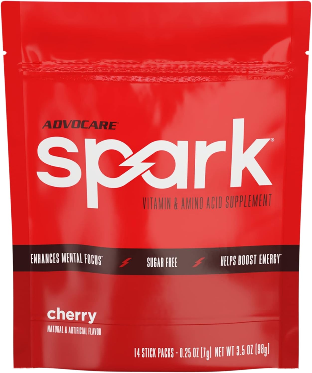 Advocare Spark Vitamin & Amino Acid Supplement - Focus & Energy Drink Powder Mix With Vitamin A, B-6, C & E - Also Includes L-Carnitine & L-Tyrosine - Cherry, 14 Stick Packs