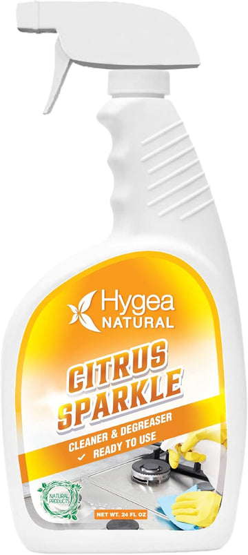 Citrus Sparkle Non-Toxic Citrus Orange Heavy Duty Degreaser & All Purpose Cleaner By Hygea Natural- Pure Citrus Extracts & Natural D-Limonene- Removes Grease, Dirt, Grime And More- 24Oz Spray Rtu