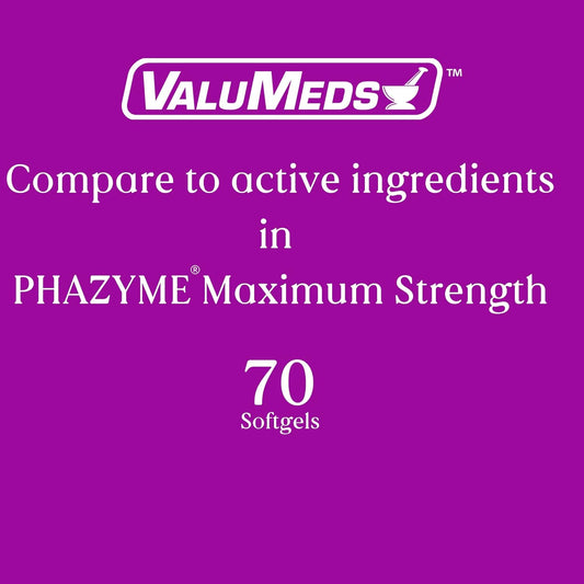 Valumeds Max Strength Gas Relief For Adults (70 Softgels) 250Mg Simethicone | Relieve Bloating, Pain, Discomfort, And Irregularity | Compare To Active Ingredient In Phazyme And Gas-X