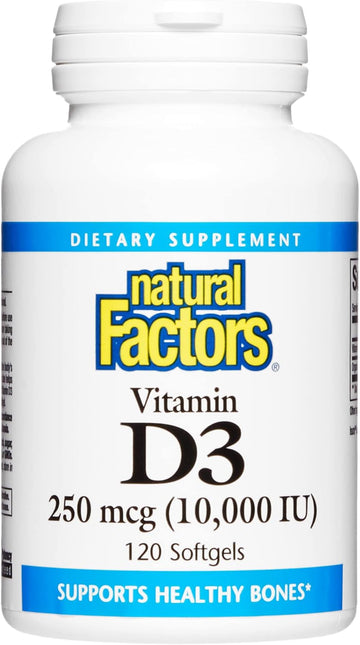 Natural Factors, Vitamin D3 10000 IU (250 mcg), Supports Strong Bones, Muscles and Immune Function, 120 Softgels