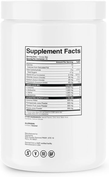 Swolverine Bcaa 2:1:1 | Electrolyte Recovery Drink, Branched Chain Amino Acids With L-Glutamine, Hydrating Formula, (60 Servings) (Pineapple Passionfruit)