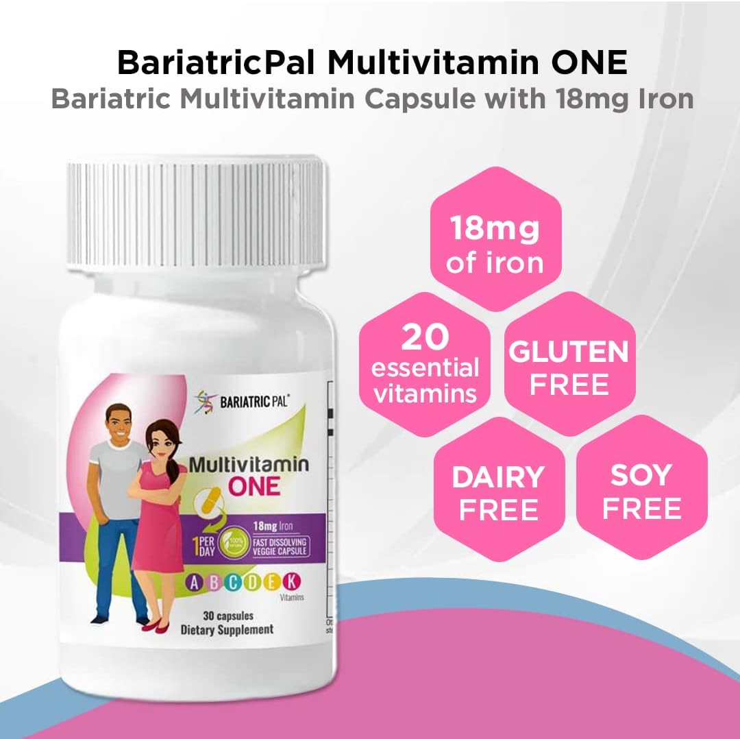 BariatricPal 30-Day Bariatric Vitamin Bundle Multivitamin ONE 1 per Day! Capsule with 18mg Iron Easy Swallow Calcium Citrate (600mg) and D3 Coated Tablets : Health & Household