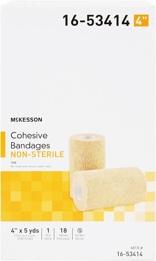 McKesson Cohesive Bandages, Non-Sterile, Compression Bandage, 4 in x 5 yd, 1 Count, 18 Packs, 18 Total