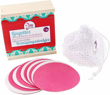 Lamazuna - Box Of 20 Pink Washable Makeup Remover Wipes With Washing Net - Ultra Absorbent Fabric - Ideal For Sensitive Skin - Reusable 300 Times - Diameter 8Cm
