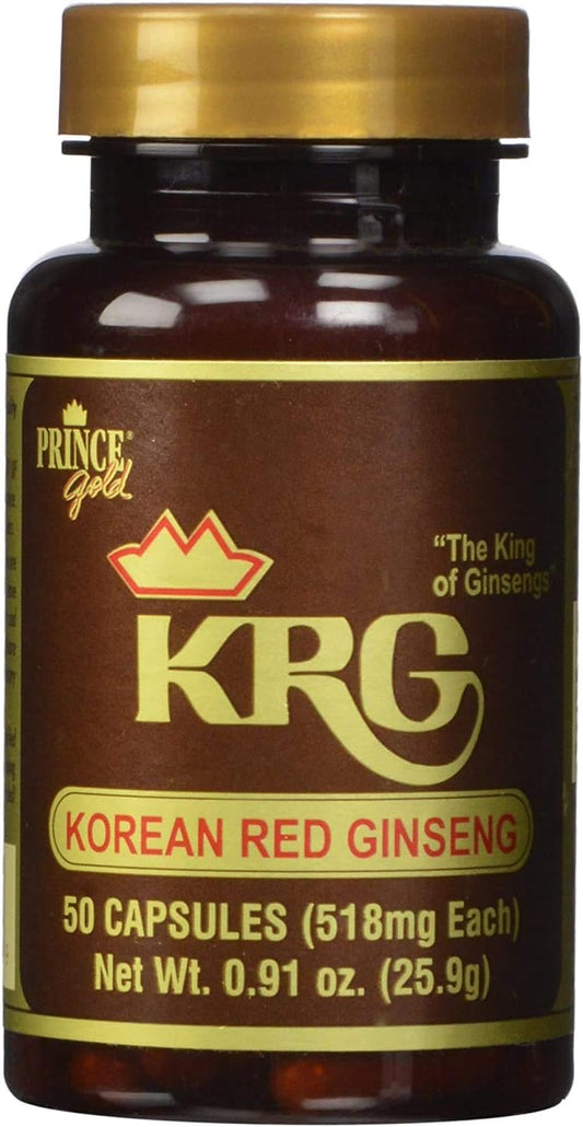 Prince Of Peace Prince Gold KRG Korean Red Ginseng, 2 Pack - 50 Capsules Each – Natural Red Panax Ginseng – Korean Ginseng Root Powder – Chinese Herbal Supplement – Promotes Overall Health and