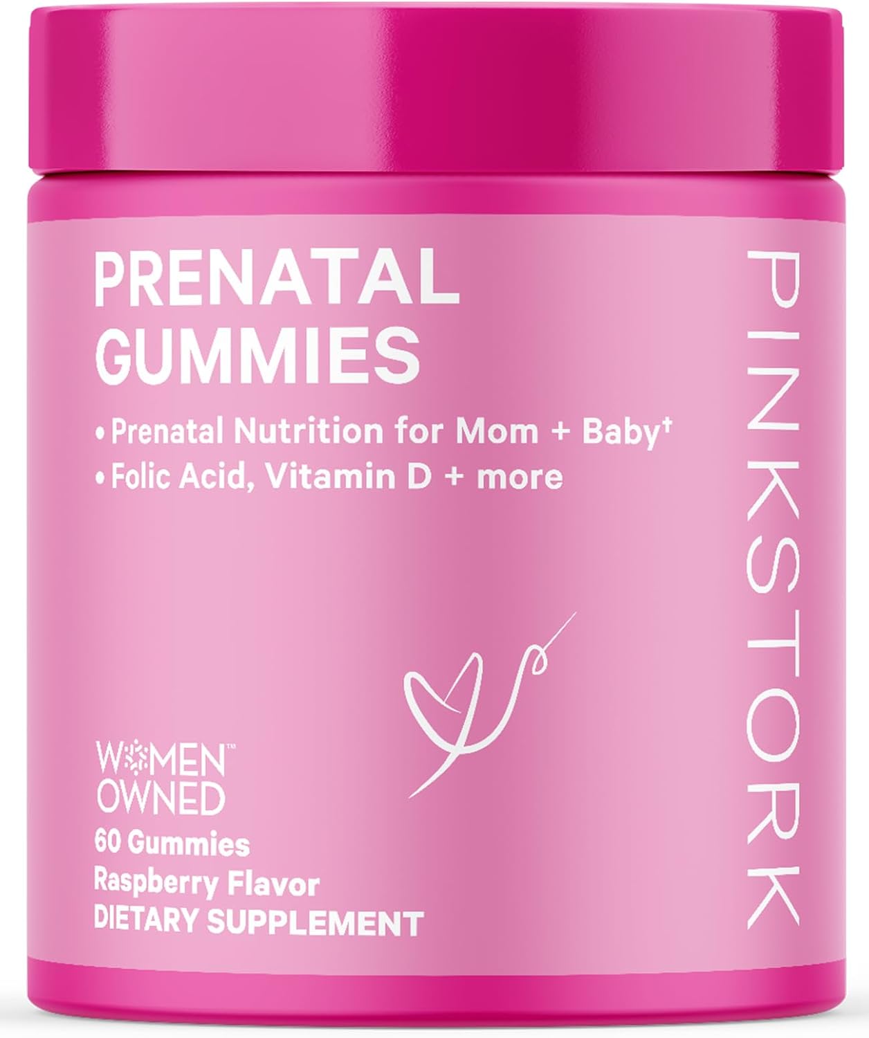 Pink Stork Total Prenatal Vitamin Gummies For Women With Folic Acid, Vitamin D, And Vitamin B6 To Support Fetal Development And Morning Sickness, Pregnancy Must Haves - Raspberry, 60 Count