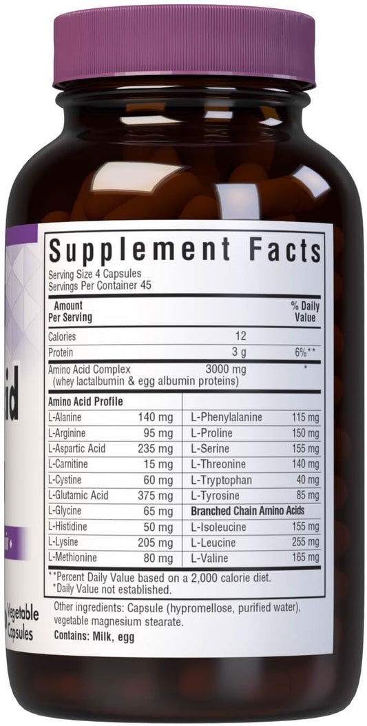 Bluebonnet Amino Acid 750 Mg Vitamin Capsules, White, 180 Count