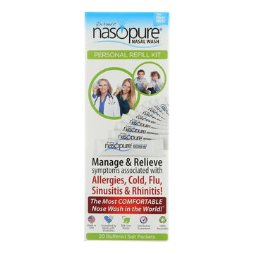 Nasopure Nasal Wash, Personal Refill Kit, “The Nicer Neti Pot” Sinus Wash Kit, Comfortable Nasal Rinse 20 Salt Packets (3.75 Grams Each), Nasal Congestion, Cold, Flu, Allergy, Nasal Irrigation System