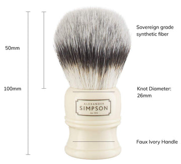 Alexander Simpsons Trafalgar 2 Shaving Brush - T2 Synthetic High Density Fibre Faux Handle Ivory - Simpson Shaving Brushes - Wet Shave Deluxe Thick & Luxurious Lather Dense Extra Soft Bristles