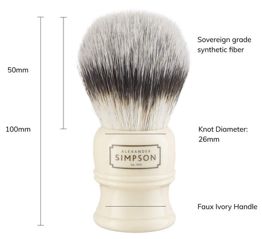 Alexander Simpsons Trafalgar 3 Shaving Brush - T3 Synthetic High Density Fibre Faux Handle Ivory - Simpson Shaving Brushes - Wet Shave Deluxe Thick & Luxurious Lather Dense Extra Soft Bristles