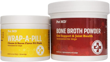 Pet Md Bone Broth Powder & Wrap A Pill Cheese + Bacon Flavor