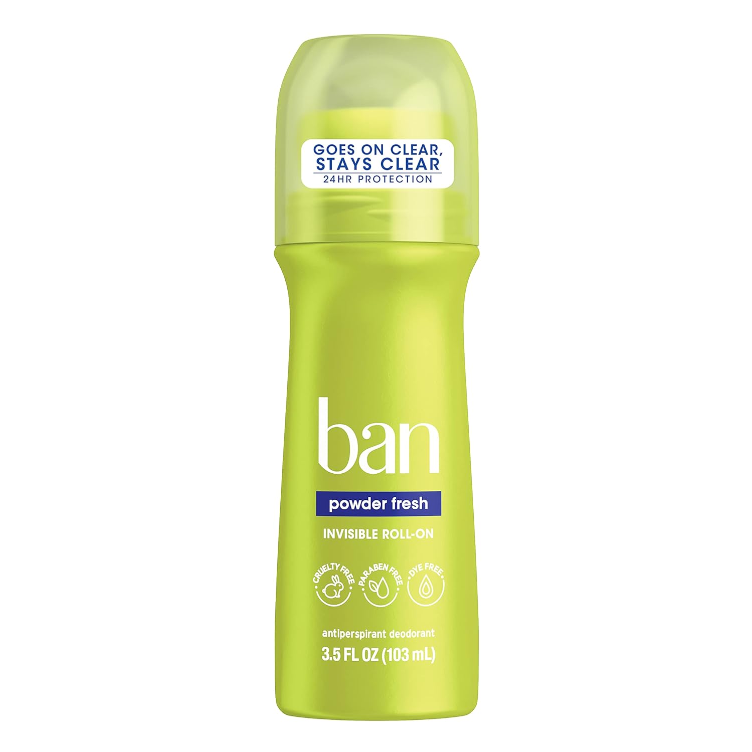 Ban Powder Fresh 24-hour Invisible Antiperspirant, Roll-on Deodorant for Women and Men, Underarm Wetness Protection, with Odor-fighting Ingredients, 3.5oz