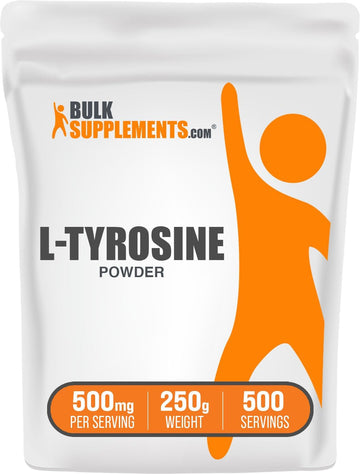 BulkSupplements.com L-Tyrosine Powder -Tyrosine Supplement, Tyrosine Powder, Tyrosine 500mg - Non-Essential Amino Acid Supplement, Gluten Free - 500mg per Serving, 250g (8.8 oz)