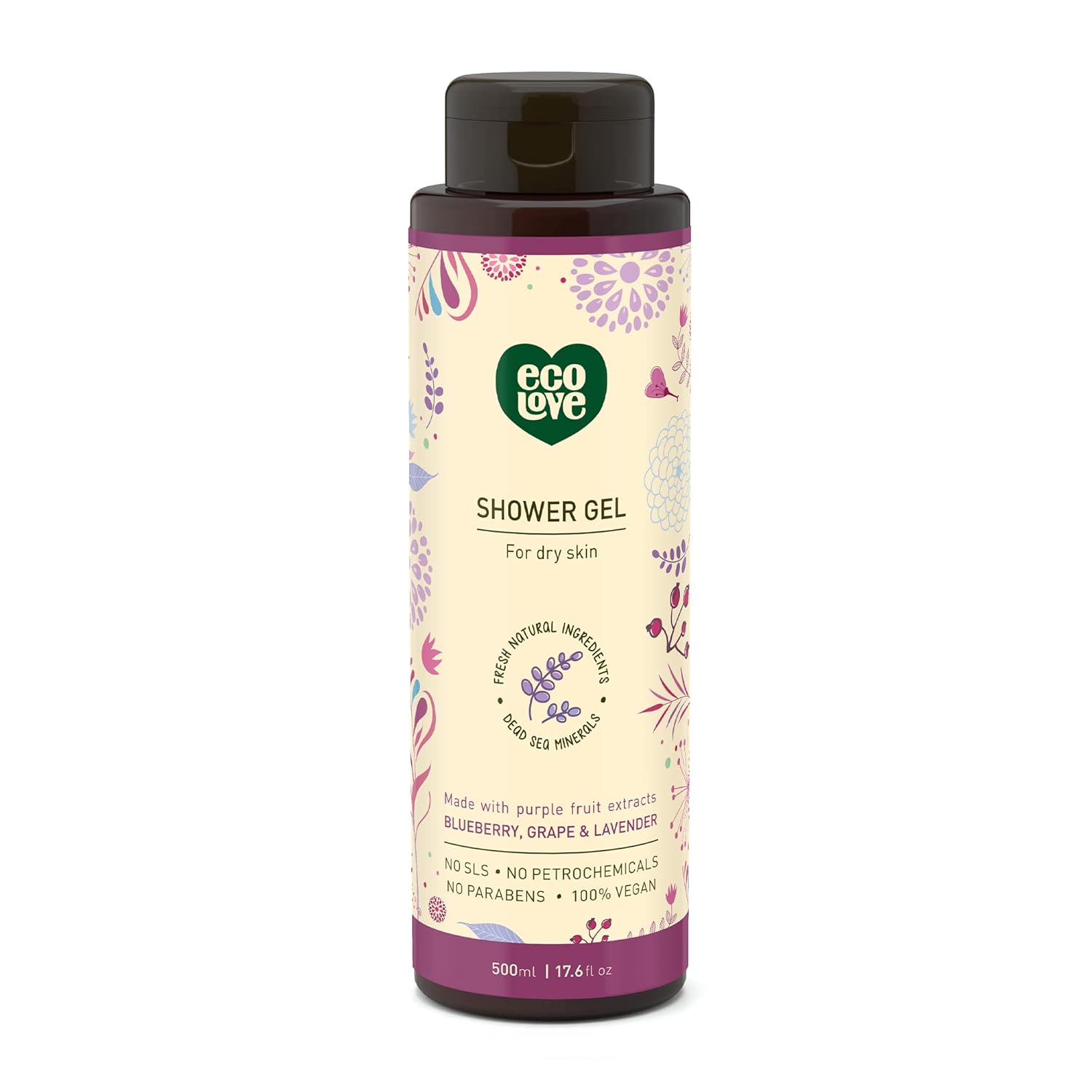 Ecolove - Natural Moisturizing Body Wash For Dry Skin - With Organic Carrot, Pumpkin And Sweet Potato - No Sls Or Parabens - Vegan And Cruelty-Free Shower Gel, 17.6 Oz