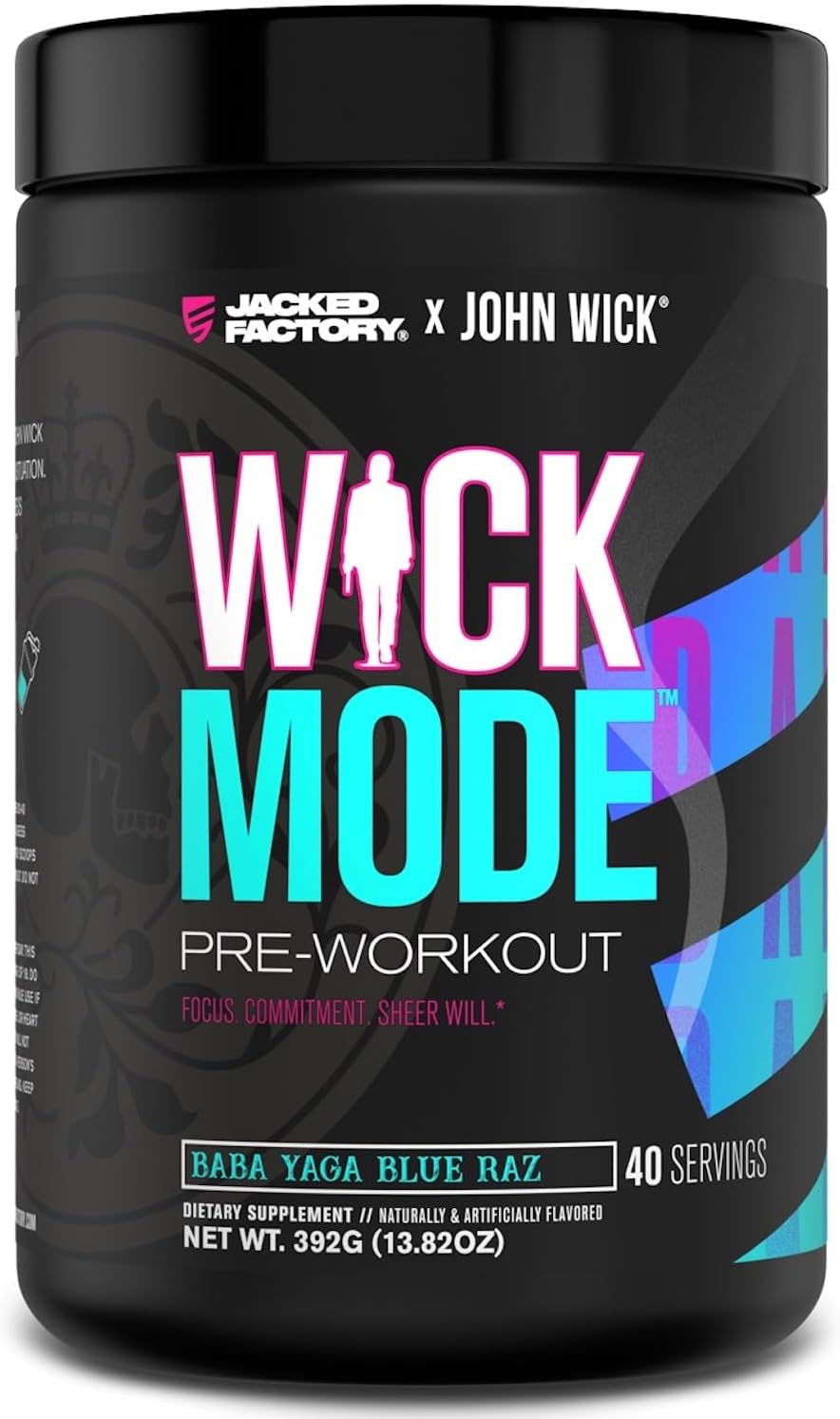 Jacked Factory X John Wick - Wick Mode Pre Workout Powder - Intense Energy, Battle-Ready Focus, Unstoppable Commitment, And Sheer Will - 40 Servings, Baba Yaga Blue Raz