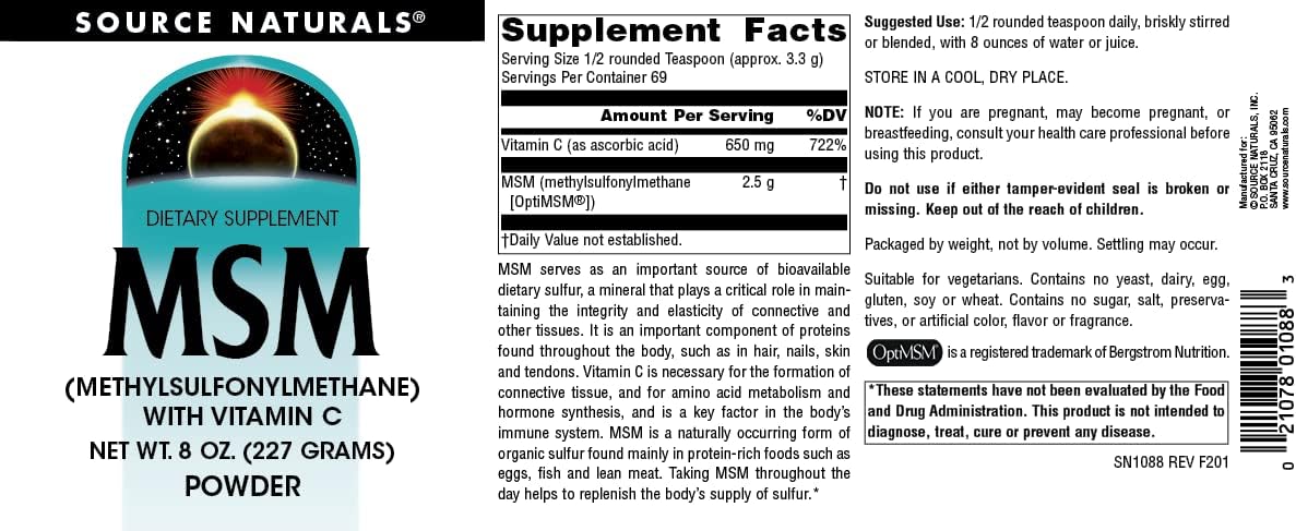 Source Naturals MSM (Methylsulfonylmethane) with Vitamin C - Powder, 8
