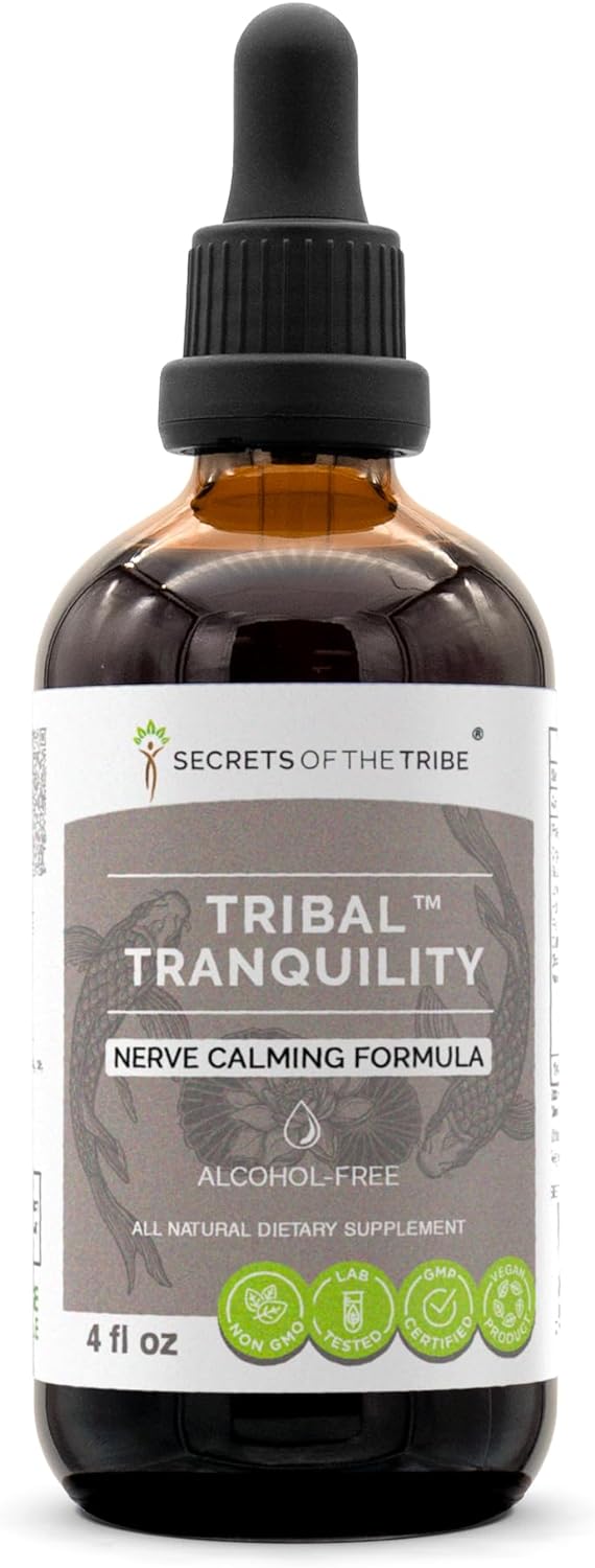 Secrets of the Tribe - Tribal Tranquility, Nerve Calming Formula, Herbal Supplement Blend Drops Alcohol-Free Liquid Extract (4 fl oz)
