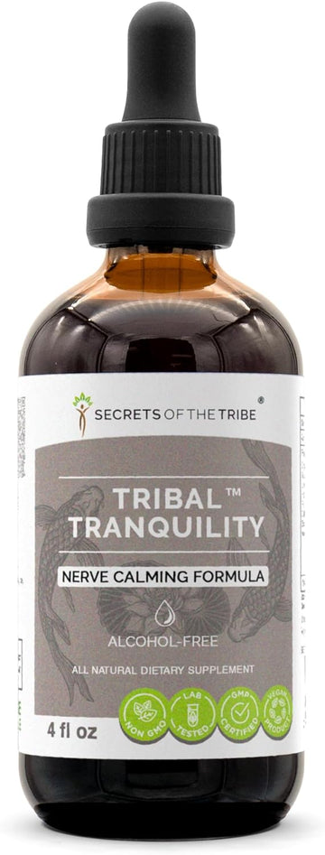 Secrets of the Tribe - Tribal Tranquility, Nerve Calming Formula, Herbal Supplement Blend Drops Alcohol-Free Liquid Extract (4 fl oz)