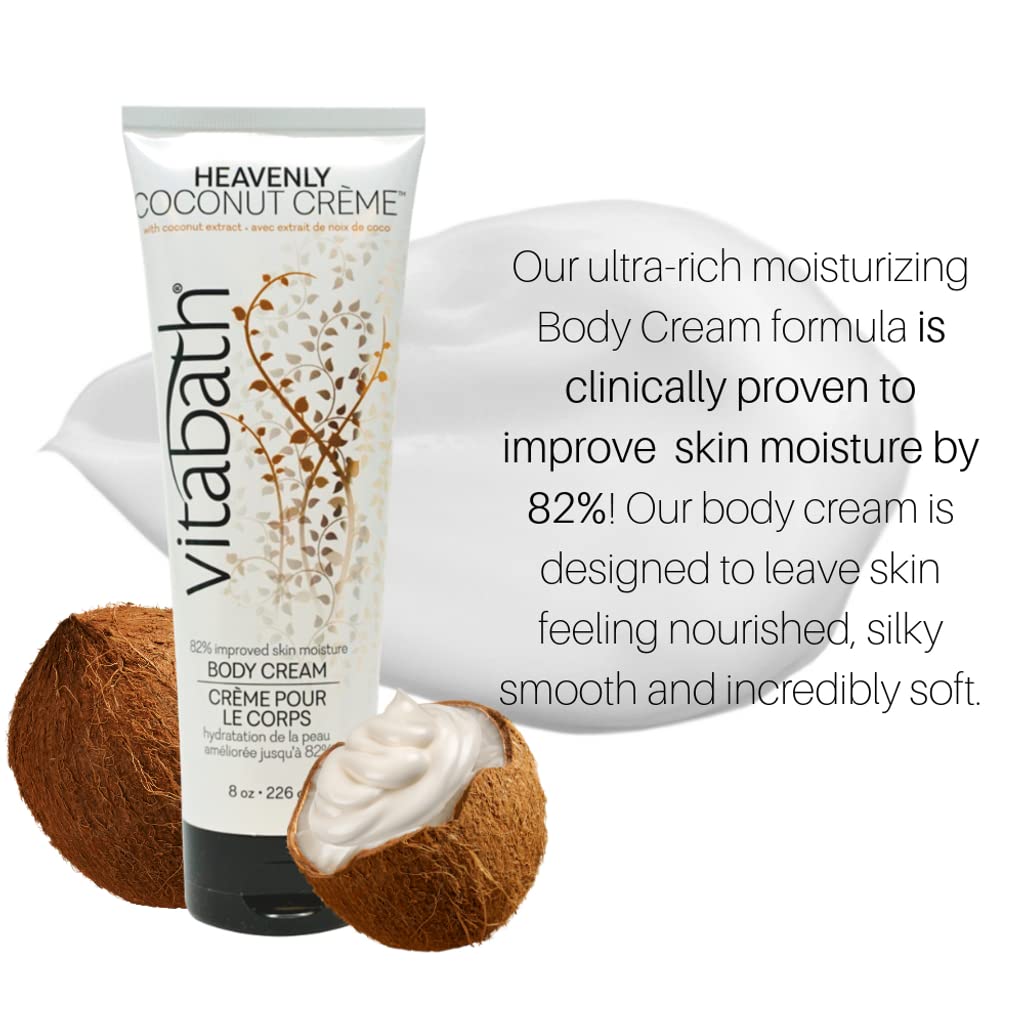 Vitabath Heavenly Coconut Creme Moisturizing Body Cream - Soothing Hydration Vitamin & Nutrient Skin Care - Replenishing All Over Dry Skin Lotion Moisturizer For Women & Men - 8 Ounce : Beauty & Personal Care