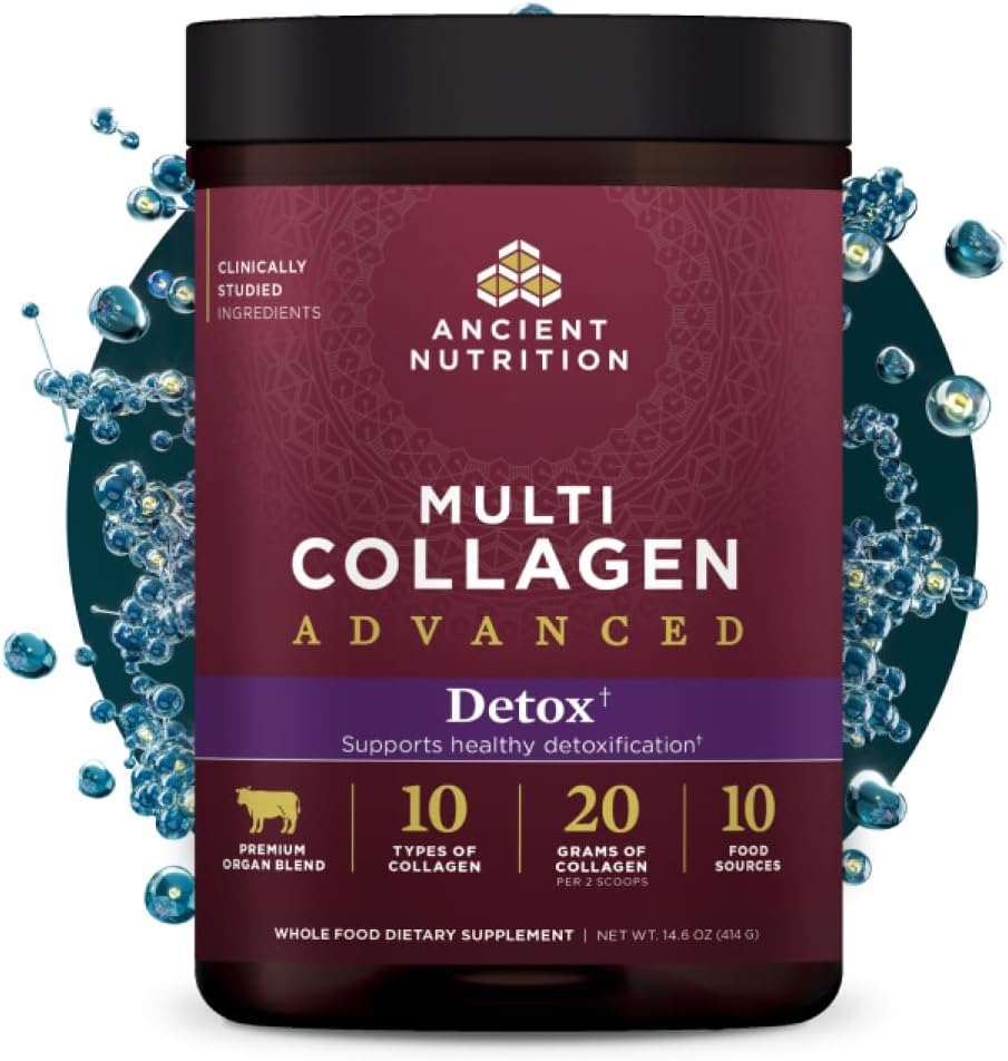 Ancient Nutrition Advanced Collagen Powder Protein Detox With Probiotics And Vitamin C, Unflavored, Hydrolyzed Collagen Peptides Supports Healthy Detoxification And Gut Support, 36 Servings