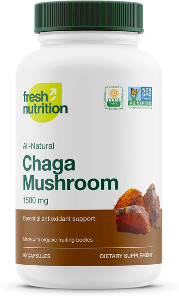 Organic Chaga Mushrooms ? Strongest DNA Verified 1650mg Per Serving ? High in Fiber ? Non GMO, Gluten & Soy Free, Vegan Friendly
