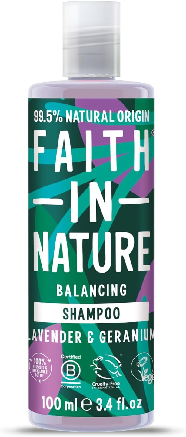Faith In Nature 100Ml Travel Size Lavender & Geranium Shampoo, Balancing For Normal Hair & Scalp, Vegan & Cruelty Free, No Sls, Silcones Or Parabens (Pack Of 2)