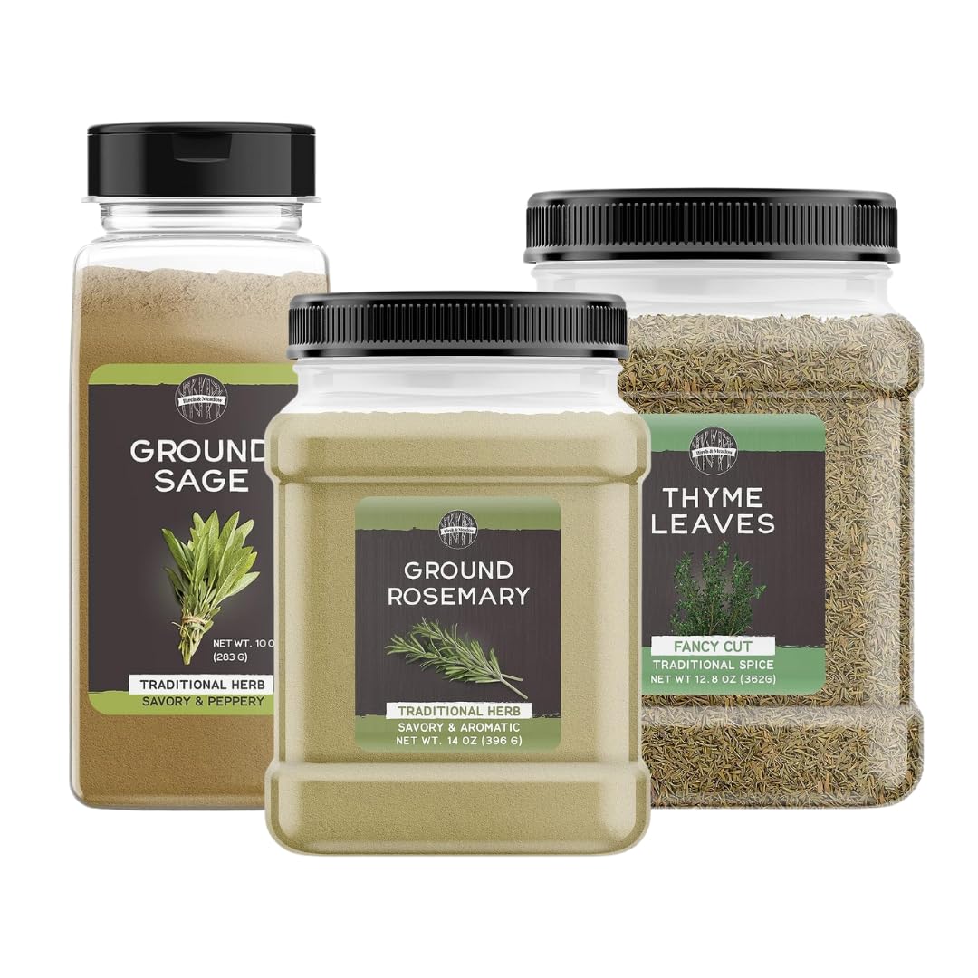 Birch & Meadow Ground Rosemary, Ground Sage, And Thyme Leaves Bundle, Various Sizes, Soups & Pastas, Savory Seasonings