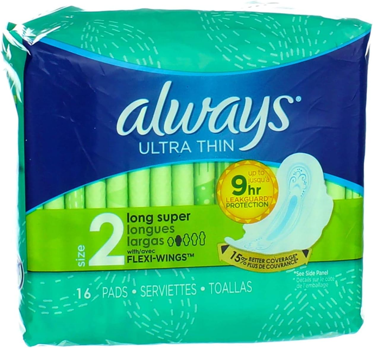 Always Pads Size 2 Ultra Thin 16 Count Long Super (6 Pack)