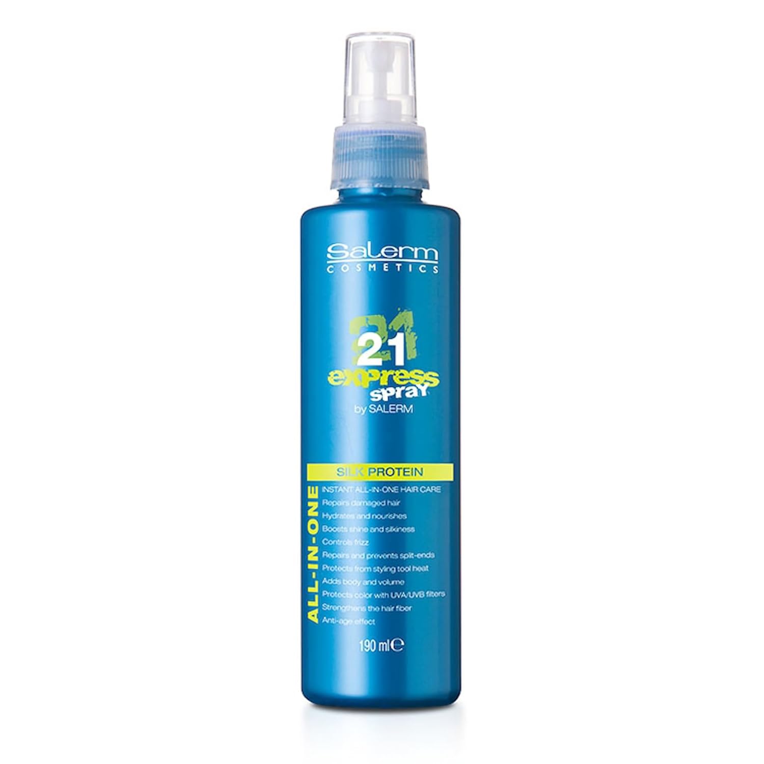 Salerm - Leave-In Mask 21 Express Spray - 190 Ml - With Silk Protein - Repairs Damaged Hair - Hydrates Hair - With Heat Protector For Hair - Frizz Control
