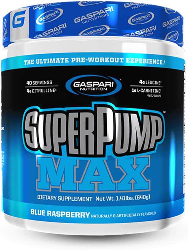 Gaspari Nutrition Superpump Max, The Ultimate Pre Workout Powder, Sustained Energy Preworkout, Nitric Oxide Booster, Muscle Growth, Recovery & Replenishes Electrolytes (40 Serving, Blue Raspberry Ice)