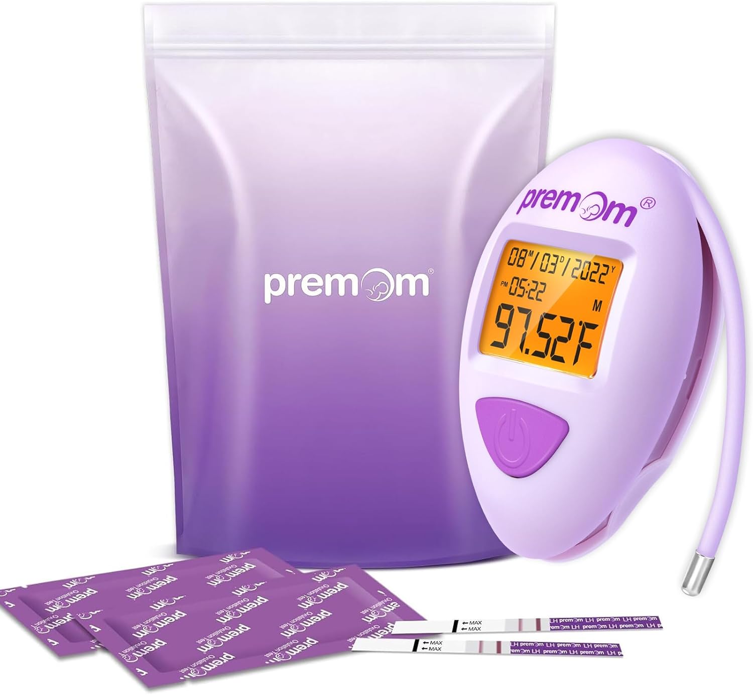 Premom 60 Quantitative Ovulation Test Strips + Basal Body Thermometer for Ovulation Tracking EBT 380