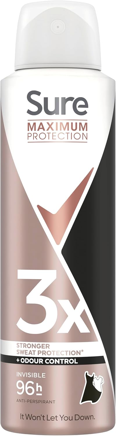 Sure Maximum Protection Invisible Anti-Perspirant Aerosol Women'S Deodorant Spray With 3X Stronger* Sweat Protection For 96 Hour Sweat And Odour Protection 150 Ml