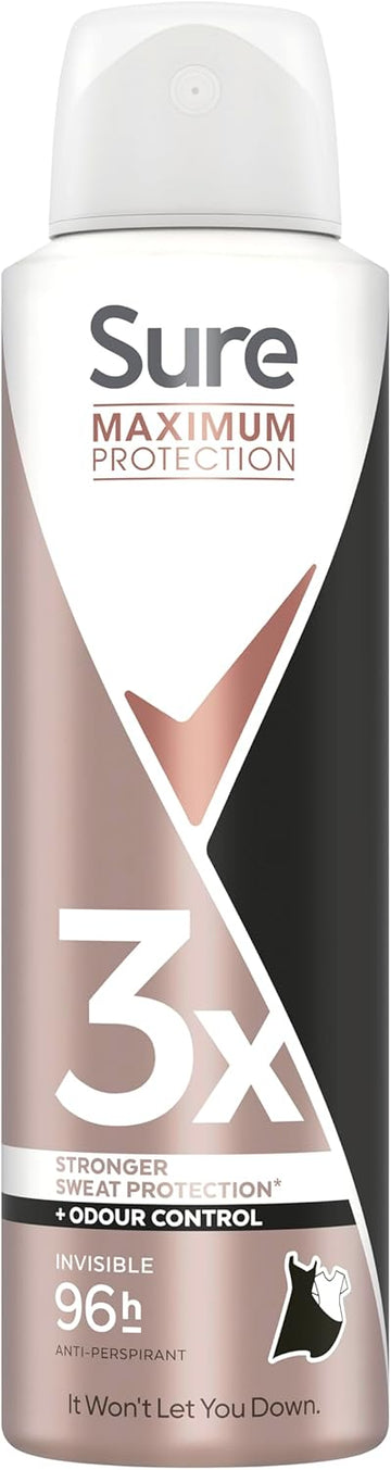 Sure Maximum Protection Invisible Anti-Perspirant Aerosol Women'S Deodorant Spray With 3X Stronger* Sweat Protection For 96 Hour Sweat And Odour Protection 150 Ml