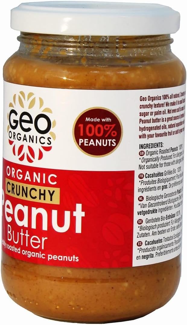 Geo Organics Crunchy Peanut Butter 350g Jar (3pk) -Made with 100% Organic Roasted Peanuts -Natural, No Palm Oil, No Added Sugar, No Salt, Hi-Oleic Peanuts, High Protein, Gluten Free, Vegan, Dairy Free : Amazon.co.uk: Grocery