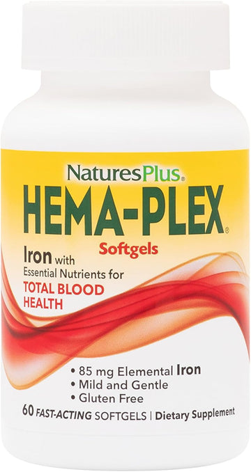 Naturesplus Hema-Plex Iron - 60 Fast-Acting Softgels - 3 Pack - 85 Mg Iron + Vitamin C & Bioflavonoids For Healthy Red Blood Cells - Vegan, Gluten Free - 60 Total Servings