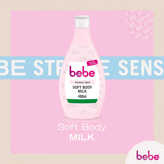 bebe Soft Body Milk (400 ml), Fast Absorbing Body Lotion with Jojoba Oil & Panthenol for Dry Skin, Gently Scented, Moisturises 24 Hours