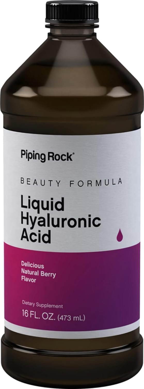 Piping Rock Liquid Hyaluronic Acid Supplement | 100Mg | 16 Fl Oz | Berry Flavor | Vegetarian Formula | Non-Gmo, Gluten Free