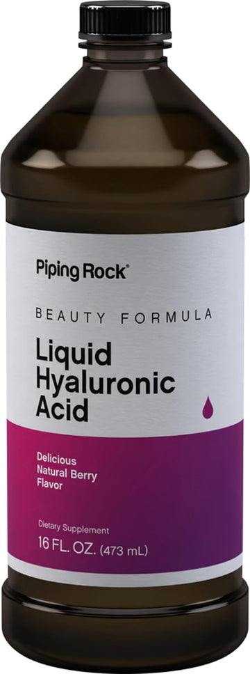 Piping Rock Liquid Hyaluronic Acid Supplement | 100mg | 16 fl oz | Berry Flavor | Vegetarian Formula | Non-GMO, Gluten Free