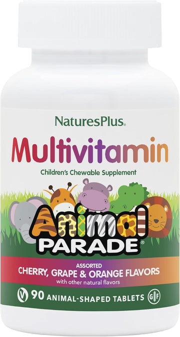 Natures Plus Animal Parade Children'S Chewable Multivitamin - 90 Animal-Shaped Tablets, Pack Of 2 - Natural Assorted Flavors - Vegan, Gluten Free - 90 Total Servings