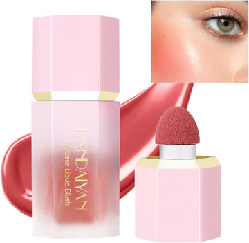 Liquid Cream Blush With Sponge Applicator - Velvet Matte Blusher For A Natural Glow, Moisturizing Rouge Cream Cheek Tint Peach Blush (B)
