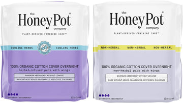 The Honey Pot Company - Pads For Women - Herbal & Non-Herbal Overnight Pads Bundle - Organic Cotton Cover & Ultra-Absorbant Pulp Core - Sanitary Pads For Women - Feminine Care - Fsa & Hsa Eligible